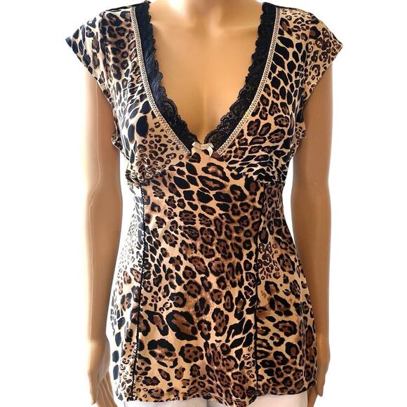 Y2K Linea Donatella Lace Trim Tank Top Baby Doll Lingerie Whimsigoth Sz M Animal - Picture 1 of 8